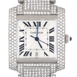 Cartier - Orologio Tank Française referenza 2302 in acciaio e diamanti da 24.00 ct